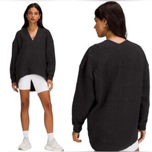 Lululemon Fall V-Neck Pullover Black High-Low Bum Cover Cozy Sweatshirt Sz 6‎